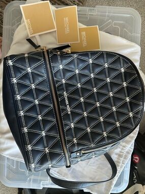 Michael Kors navy Quilted Leather Tote with Gold Hardware
